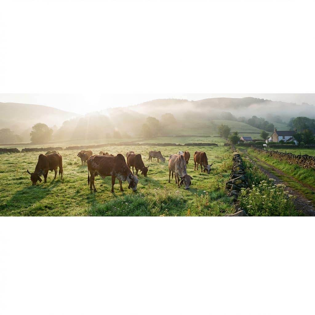 Green pastures with cows
